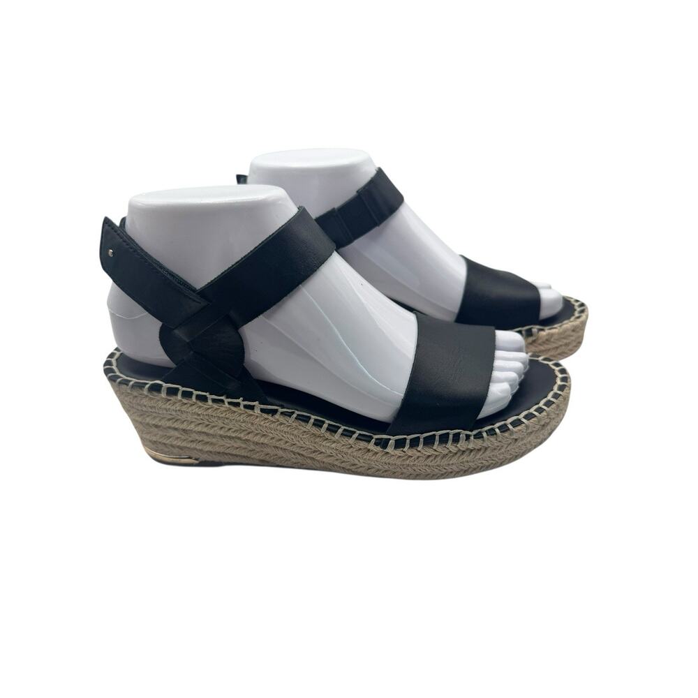 Franco Sarto Womens Black Leather Patra Espadrille Wedge Sandals Ankle Strap 6.5
